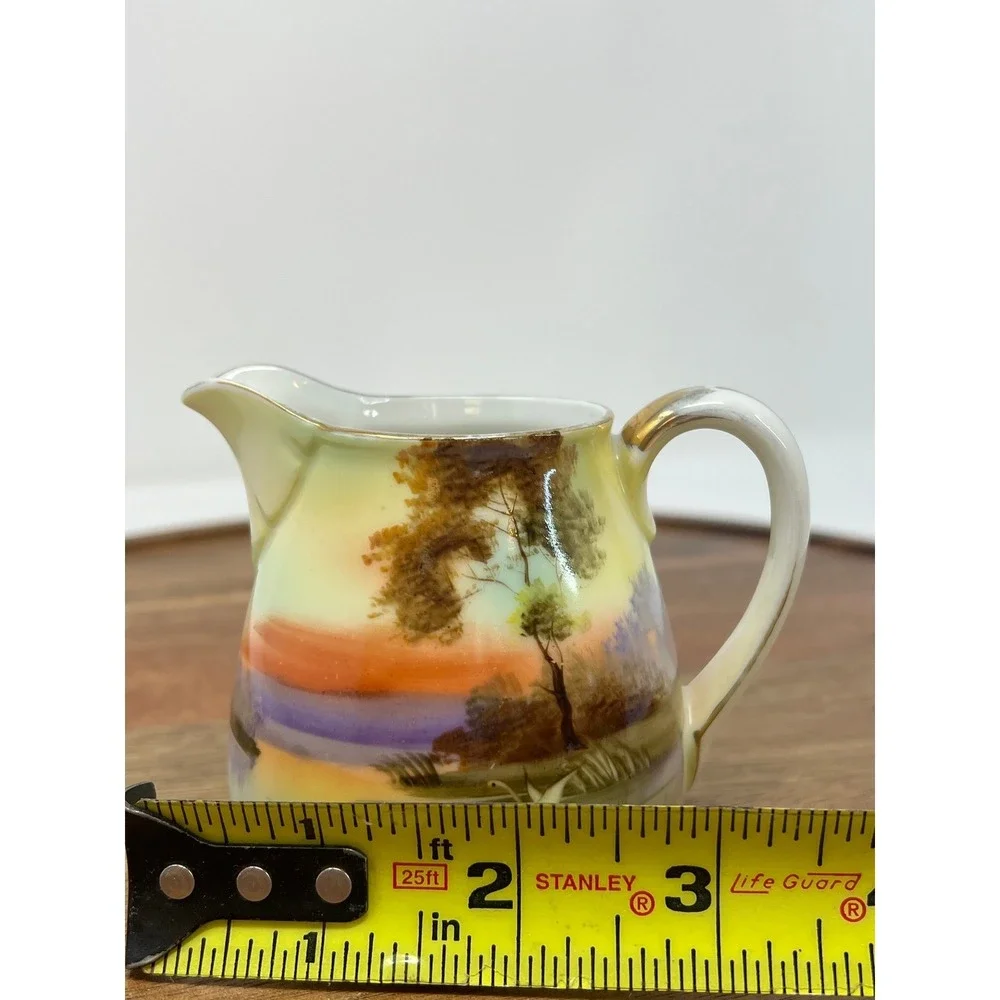 Vintage Hand‎ Painted Sugar Bowl Creamer Set Landscape Scene